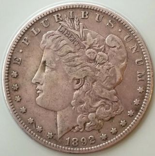 Rare Date 1892 S Morgan Silver Dollar Estate $1 Rare Vf