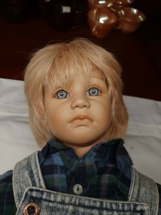 Vintage Annette Himstedt American Heartland Timi 22 " Blonde Boy Doll Euc.  Box