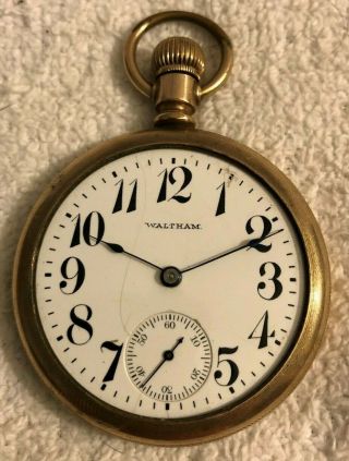 Antique Waltham Model 1908 Size 16s 15 Jewell Gold Plated - Non