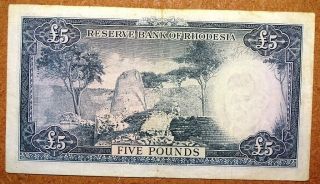 RESERVE BANK OF RHODESIA QUEEN II 5 POUNDS 10 - 11 - 1964 VERY FINE PLUS RARE. 2