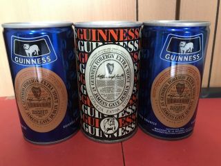 3 Vintage Rare Straight Steel Guinness Beer Cans From Venezuela