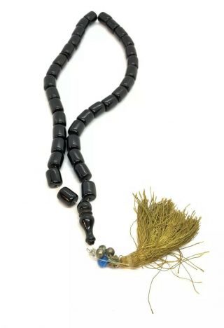 Rare Vtg Black Bakelite Faturan Prayer Beads Tasbih 64.  9grams 34 Beads