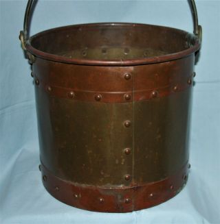 Old Vintage Or Antique Copper & Brass Riveted Bucket W/handle Primitve Rustic