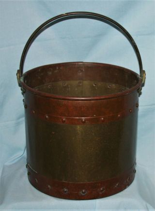 Old Vintage or Antique Copper & Brass Riveted Bucket w/Handle Primitve Rustic 2