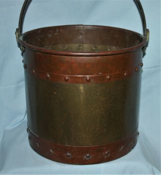 Old Vintage or Antique Copper & Brass Riveted Bucket w/Handle Primitve Rustic 3