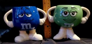 2 Rare Vintage M&m Character Coffee Mugs W/ Arms Legs Double Handle ®™©mars 2008