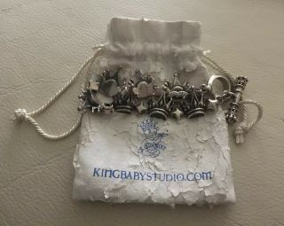 Rare Handmade King Baby Studio 8.  5 Inch 80g Sterling Silver Crown Link Bracelet 2