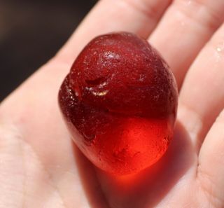 Gorgeous Rare Red Amber Frosty Xxxl Seaglass Nugget From Russia