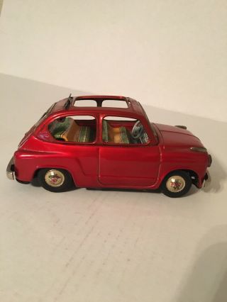 Antique Rare 7” Long Bandai Japan Tin Friction Candy Red 1959 Fiat 600 Car C - 8