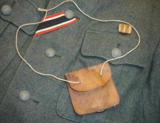Ww2 German Leather Bag For Id Disk / Dog Tag With Strap,  Rare