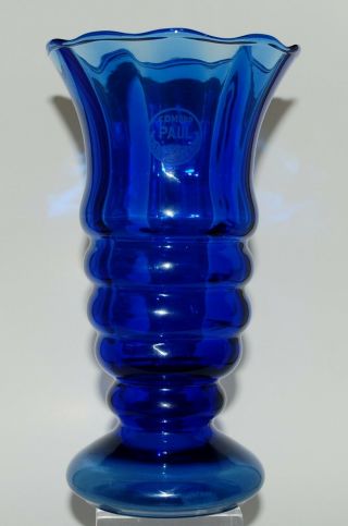 Rare Signed Edmond Paul Neufvilles Art Deco Cobalt Blue Glass Vase Belgium