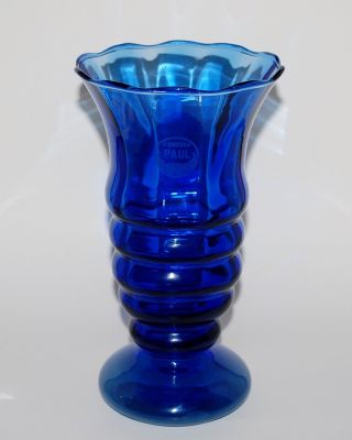 Rare Signed Edmond Paul Neufvilles Art Deco Cobalt Blue Glass Vase Belgium 2