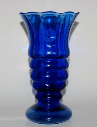 Rare Signed Edmond Paul Neufvilles Art Deco Cobalt Blue Glass Vase Belgium 3