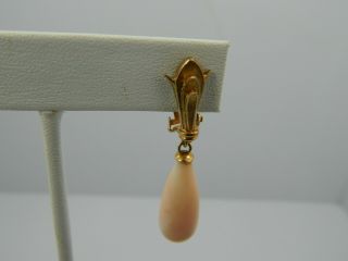 Exquisite Vintage 14k Yellow Gold Pink Coral Dangle Drop Single Earring