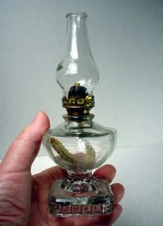 Vintage Antique Miniature Oil/kerosene Lamp Greek Key Pattern