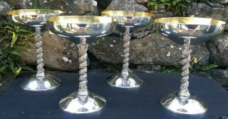 Vintage Set Of 4 Casa Pupo Silver Plate Champagne Goblets Glasses Made In Spain