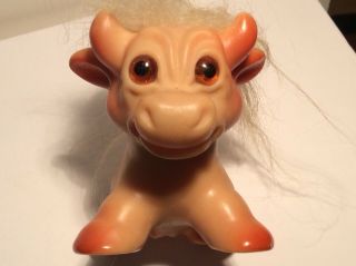 Vintage 1964 Dam Things Troll Doll Cow Figure With Hair,  3 " Long Rare