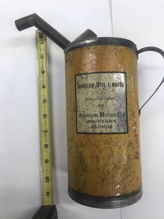 Vintage Johnson Utilimotor Oil&Gas Fuel Mixing Can/Tin Rare spout Yellow Maytag 3