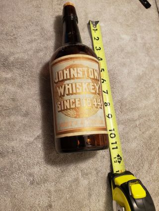 Johnston Whiskey Bottle Since 1844 Label & Rare Old Antique prohibition? 2