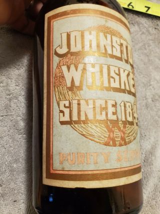 Johnston Whiskey Bottle Since 1844 Label & Rare Old Antique prohibition? 3