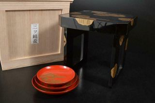 U8324: Japanese Wooden Lacquer Ware Sake Cup Tray/stand Sakazuki Sake Vessels