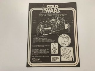 Star Wars Vintage 1979 Imperial Troop Transporter Instructions Sheet Rare