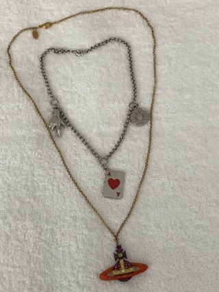 Vivienne Westwood 2 Iconic Very Rare Pendants: Orb Long P.  Lucky Short Necklace