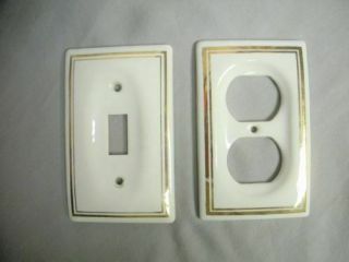 2 Piece White Ceramic Porcelain Plate Light Switch Electric Outlet Cover Vintage