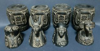 Ancient Egyptian Rare Antiques 4 Canopic Jars Sons Of Horus Falcon 1635 - 1560 Bc
