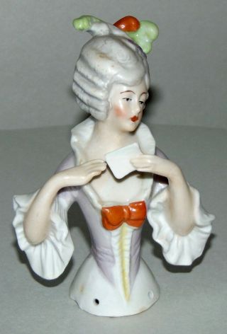 Antique Half Doll Germany Pin Cushion Lady With A Love Letter 14389
