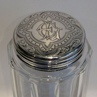 Solid Silver And Cut Glass Vanity Jar,  London 1876,  Screw Top Lid