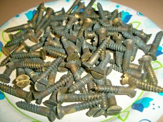 40 - Vintage Solid Brass Wood Screws W/the Flat Slotted Head,  1 1/4 " Long X 12