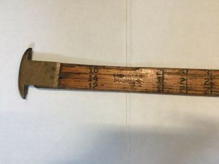 Antique Wood Brass End Scribners Curved Rule Ruler 42,  Vintage Measuring Tool