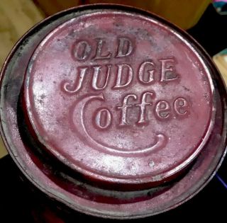 Antique Old Judge Coffee Tin Can W Rare Lid 10 " Tall