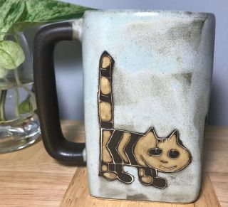 Rare Mara Mexico Pottery Mexico Stoneware Square Cat Coffee Mug Cup 3