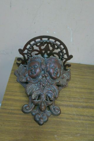 Large Vintage Antique Cast - Iron Architectural Wall Shelf Sconce Two Angel Cherub