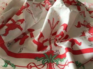 Swedish Vintage 1940s Tablecloth,  Showing Father Christmas Dancing