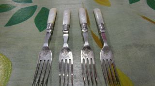 Antique Hallmarked Sheffield Carved Mother Of Pearl & Sterling Silver Forks 1895