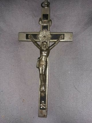 Antique Pectoral Cross Skull & Crossbones Catholic Crucifix Pendant Ebony Wood