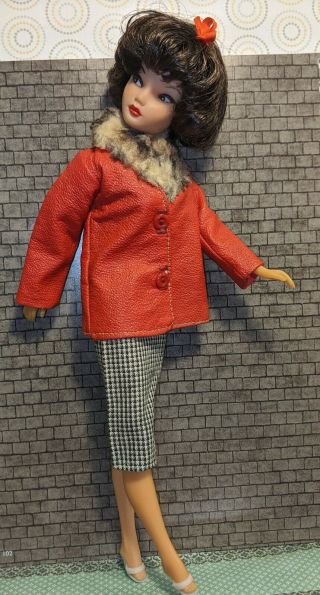 Vintage Uneeda Miss Suzette Barbie Clone Htf Red Leather Jacket/coat Minty