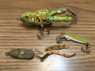 Rare Vintage Frog Lure Odd Unique Folk Art Hand Made One Is Signed Wood