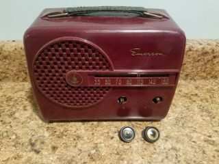 Rare Vintage Emerson Portable Maroon Tube Radio,  1950,  Model 646 Series