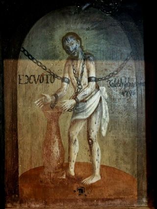 Rare Antique 18th Century Ex Voto/votive Painting - 1746 - St John The Baptist