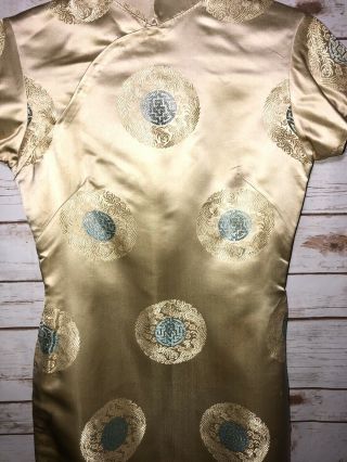 Antique 1900 Qipao Cheongsam Silk Brocade Medallion Banner Dress Gold Vintage 3