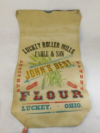 Rare Luckey Ohio Roller Mills Flour Bag Paper Advertising Item Farm Lithograph