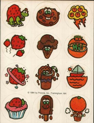 Rare Scratch & Sniff Vintage Stickers Sheet Procorp Strawberry Chocolate Orange