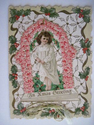 Antique Rare Victorian Vintage Christmas Card W/holly & Berries