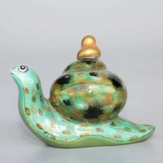 Collect China Old Ceramic Glaze Hand - Carved Snail Statue Delicate Snuff Bottle