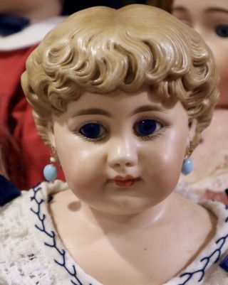 19 " Antique German Bisque Simon Halbig Doll W/nice Outfit,  Rare Molded Hair