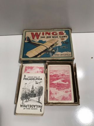 Antique Vintage Parker Brothers Air Mail Game - Wings - Cards & Box